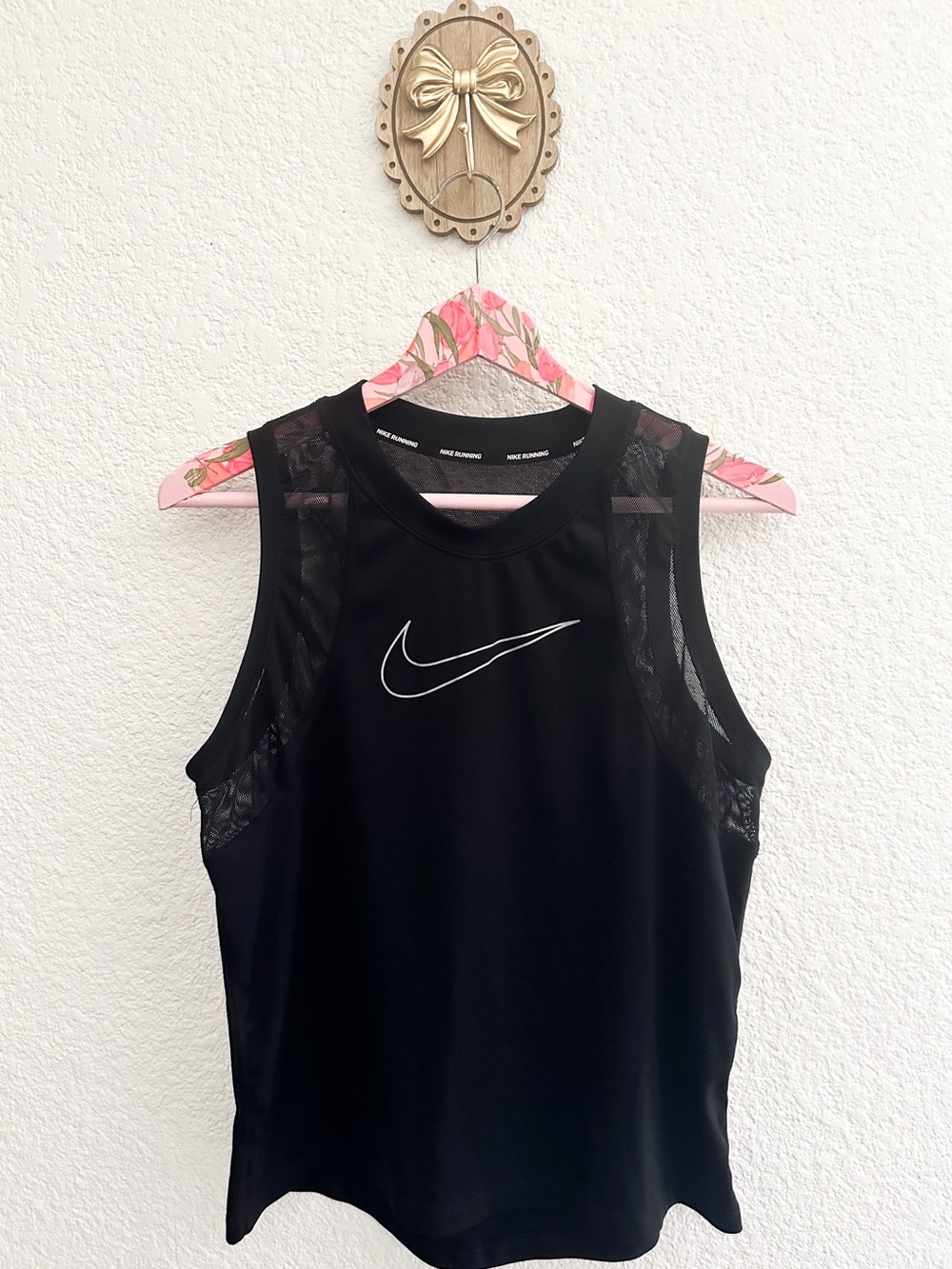 Nike Black Women's Mesh-Back Athletic Tank with White Swoosh